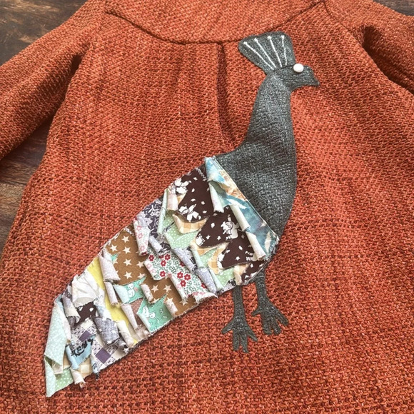Handmade Charlotte for Anthropologie Kids Rust Orange Jacket with Peacock Design - Picture 12 of 16